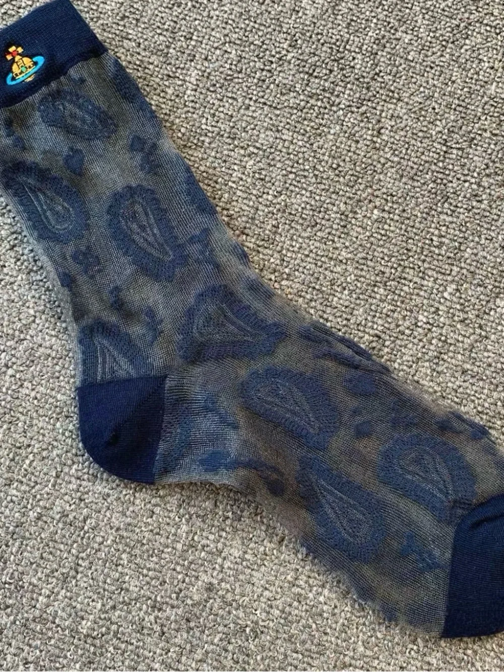 Vivienne Westwood-Inspired Navy Paisley women Dress Socks